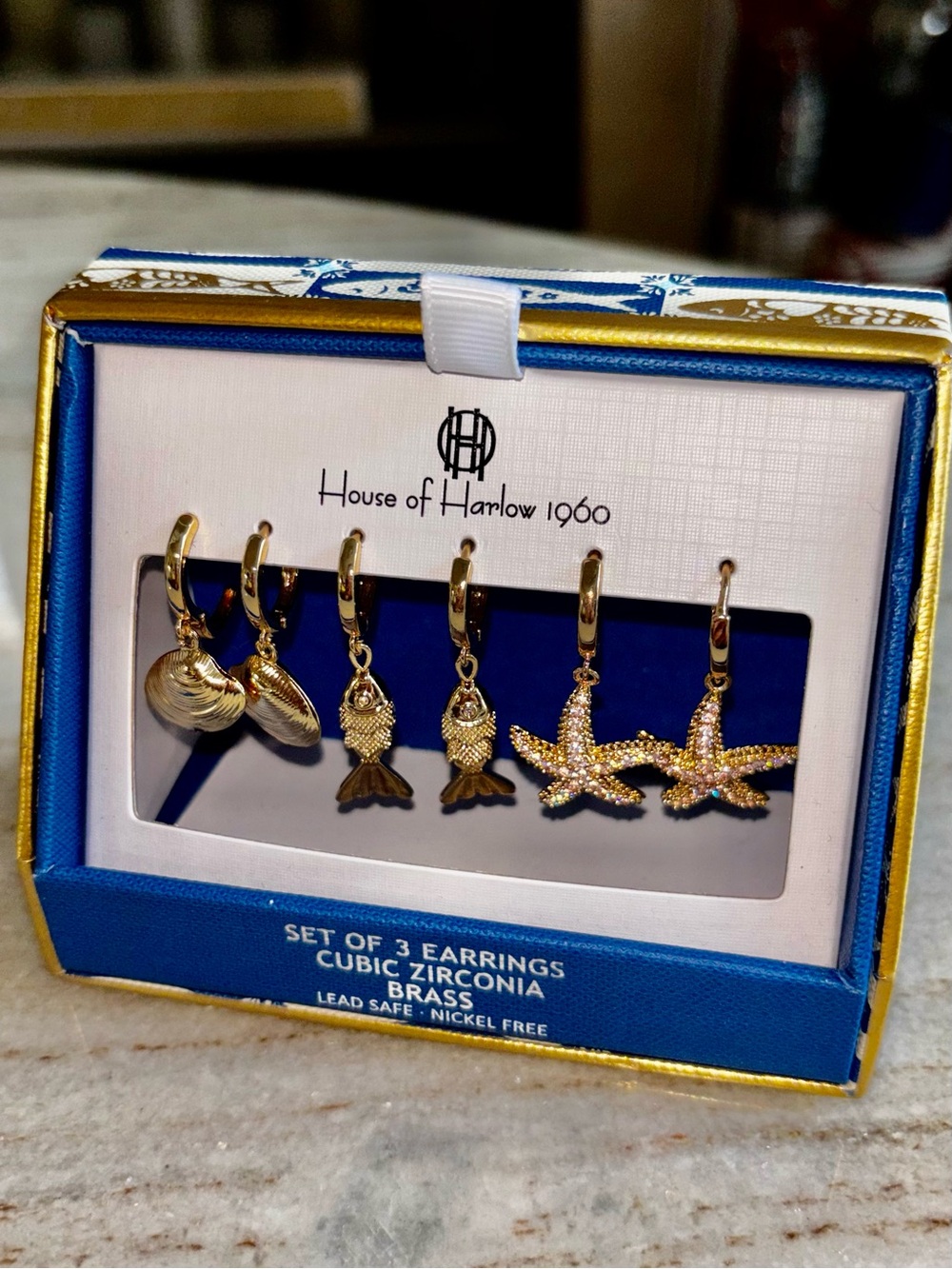 House of Harlow 1960 Gold Ocean Charm Earring Trio NIB